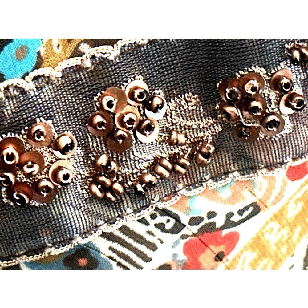 Mix It Paisley Print Deep V Neck Medium Boho Chic Patchwork Empire Waist Trim - Picture 9 of 15